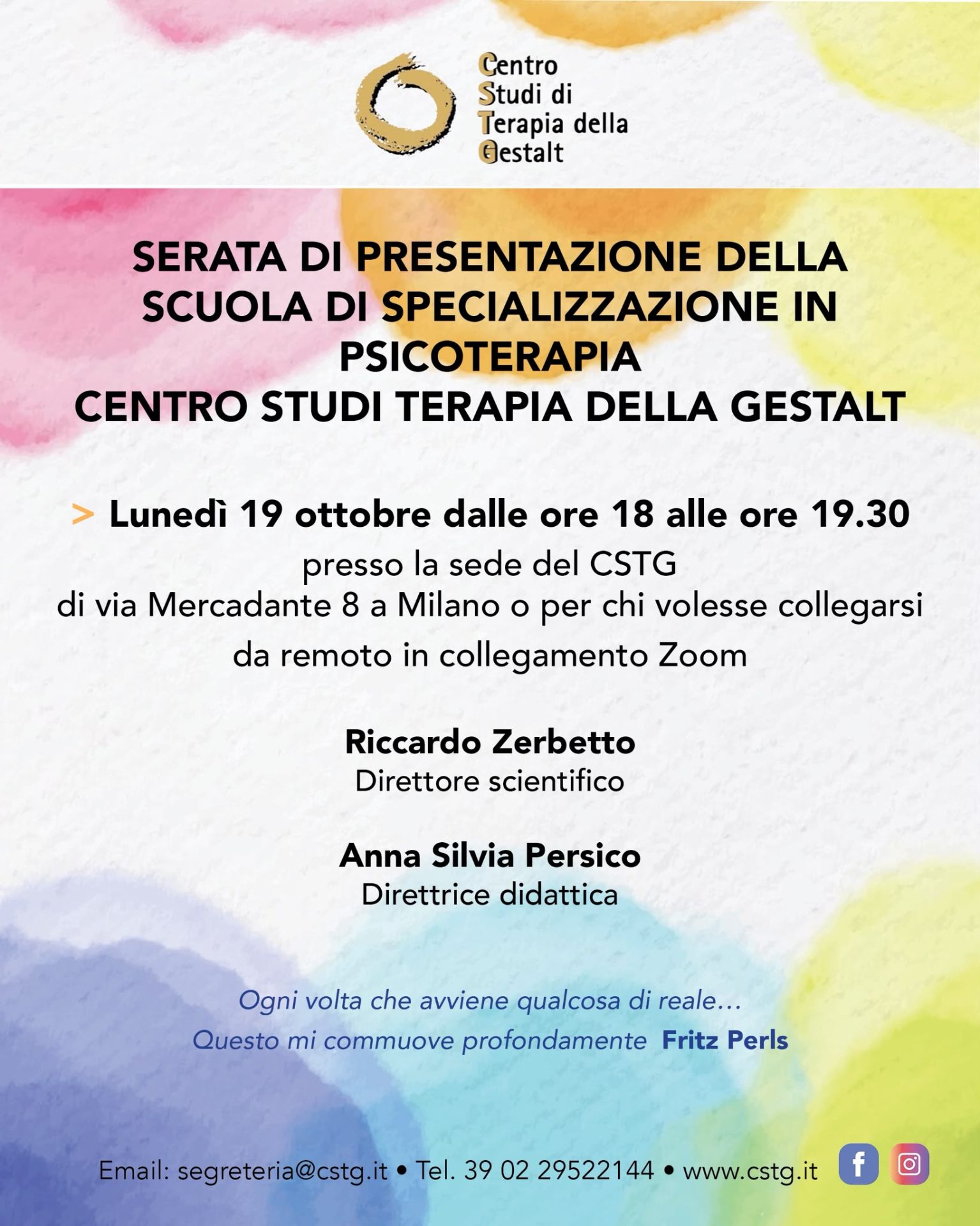 Locandina della presentazione della Scuola CSTG del 19 ottobre 2026