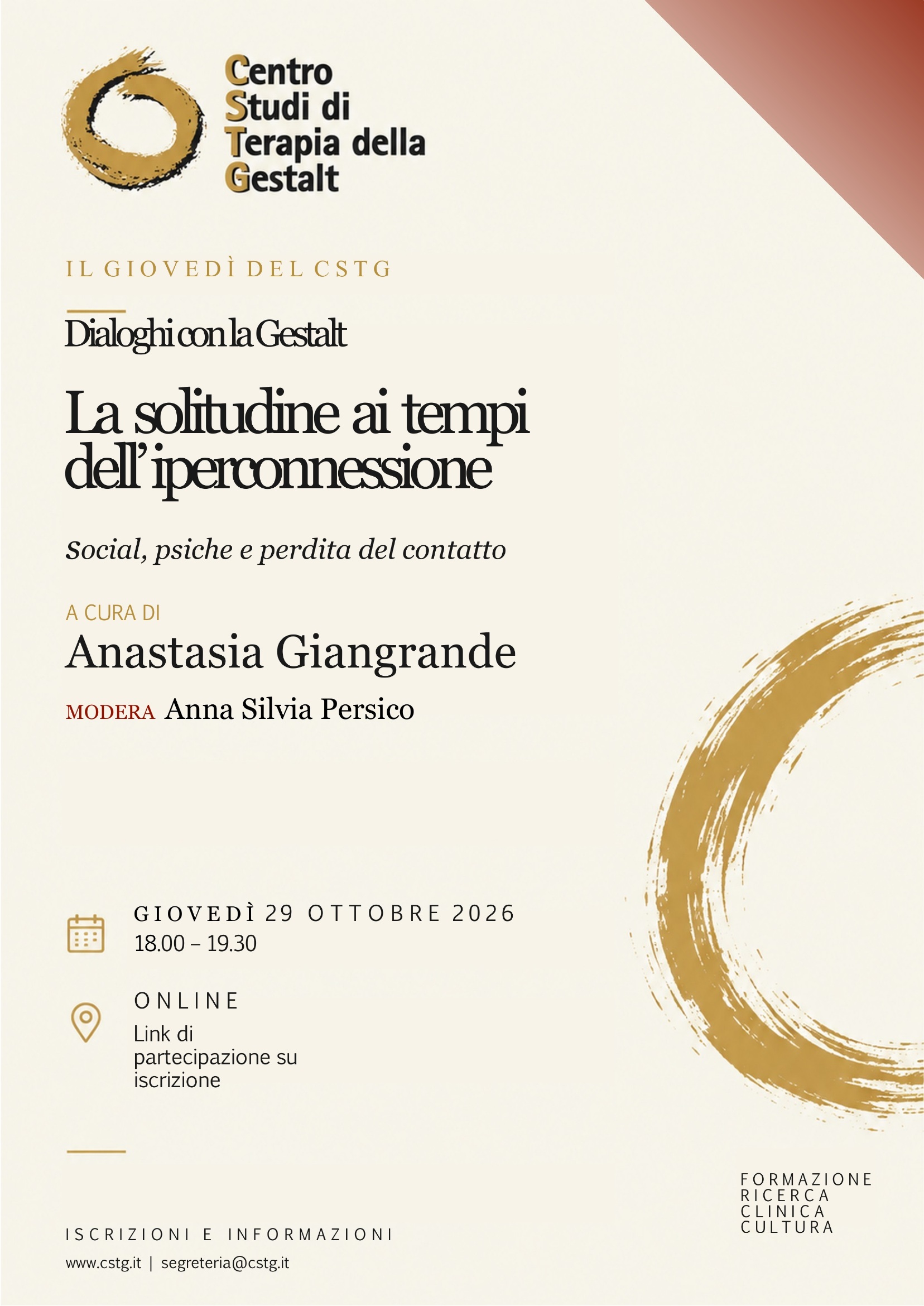 Locandina de Il giovedì del CSTG — La solitudine ai tempi dell'iperconnessione, giovedì 29 ottobre 2026, online
