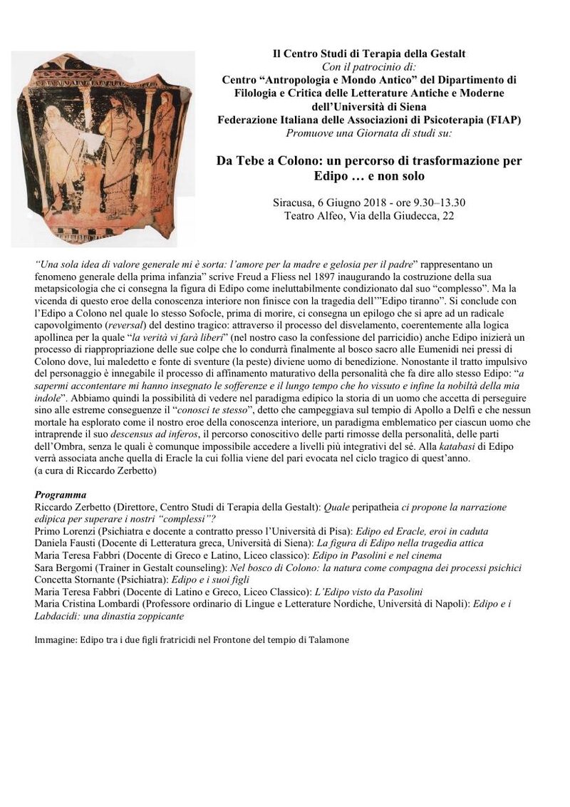Locandina 2018: Da Tebe a Colono: un percorso di trasformazione per Edipo … e non solo