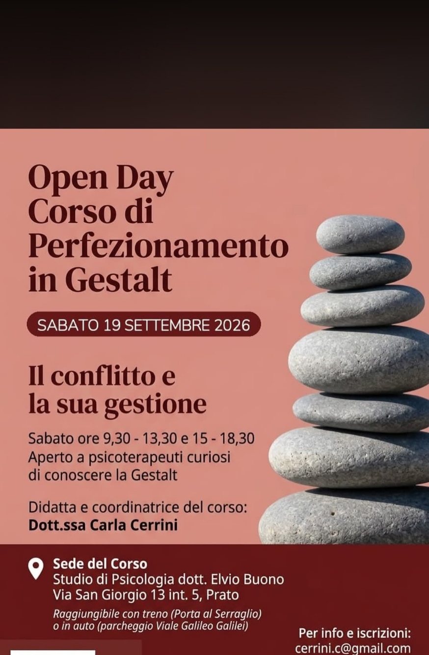 Locandina Open Day del Corso di Perfezionamento in Gestalt a Prato