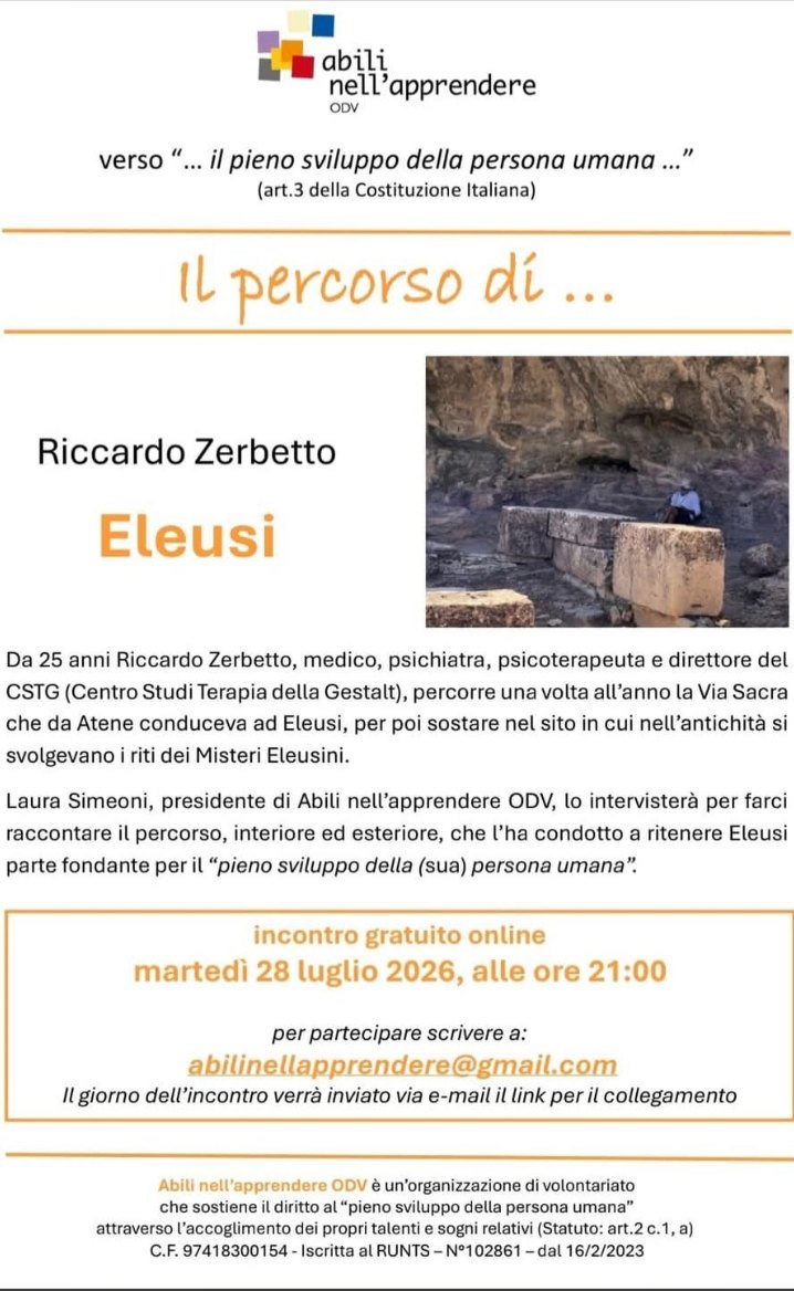 Locandina dell'incontro online Il percorso di Eleusi