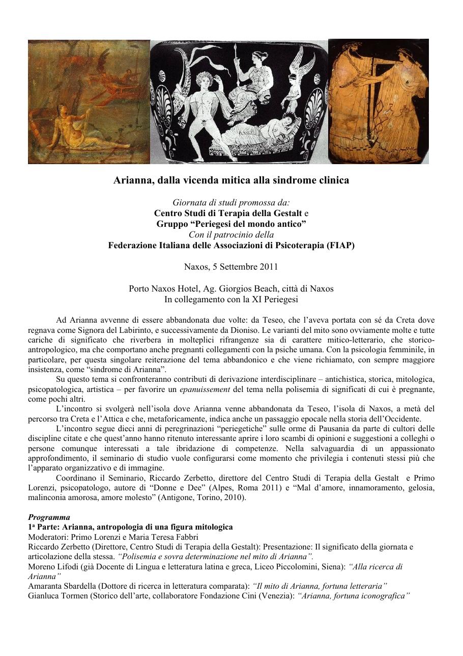 Locandina della giornata di studi 2011 a Naxos su Arianna
